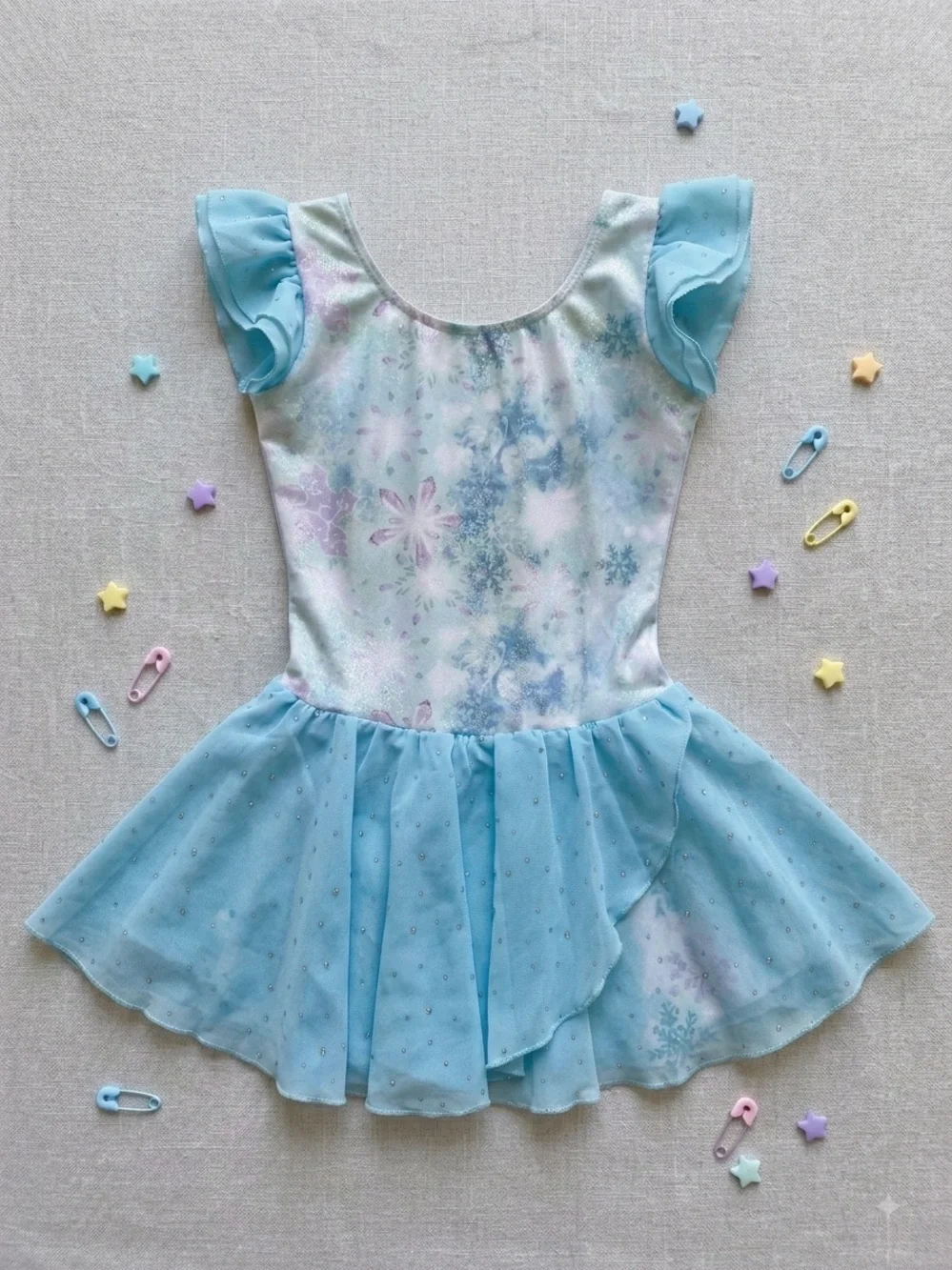 Arshiner Girls' Sparkle Snowflake Leotard/Skating Dress - Light Blue